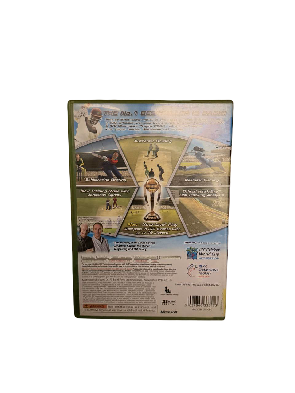 Brian Lara International Cricket 2007 Xbox 360 - Back Cover