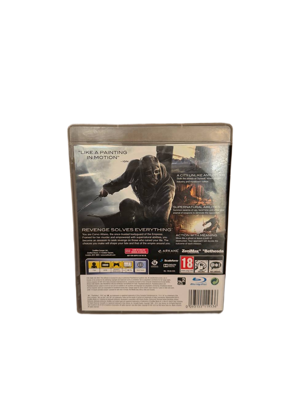 Dishonored PS3 - Back Cover