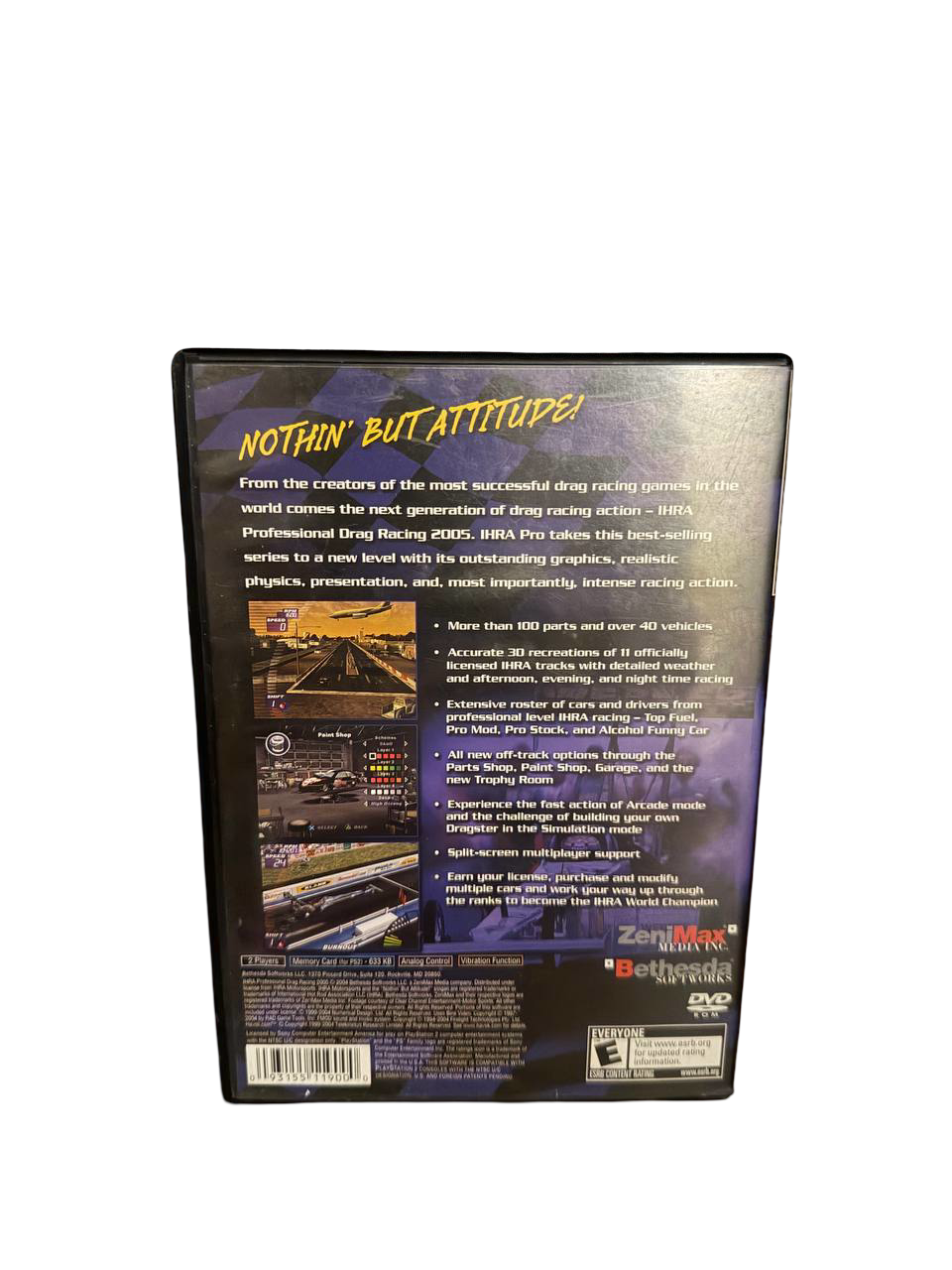 IHRA Professional Drag Racing 2005 PS2 - Back Cover