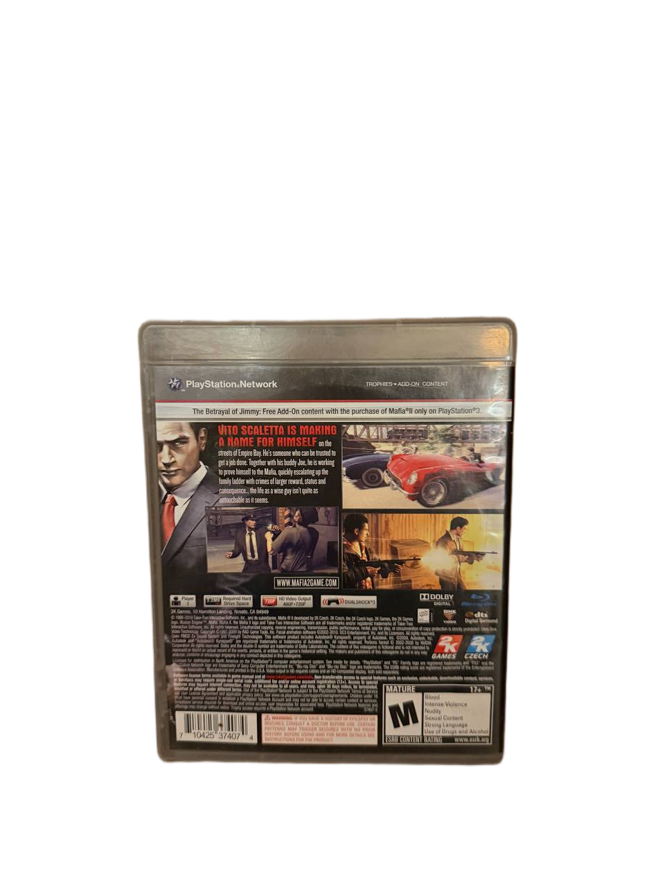 Mafia II PS3 - Back Cover