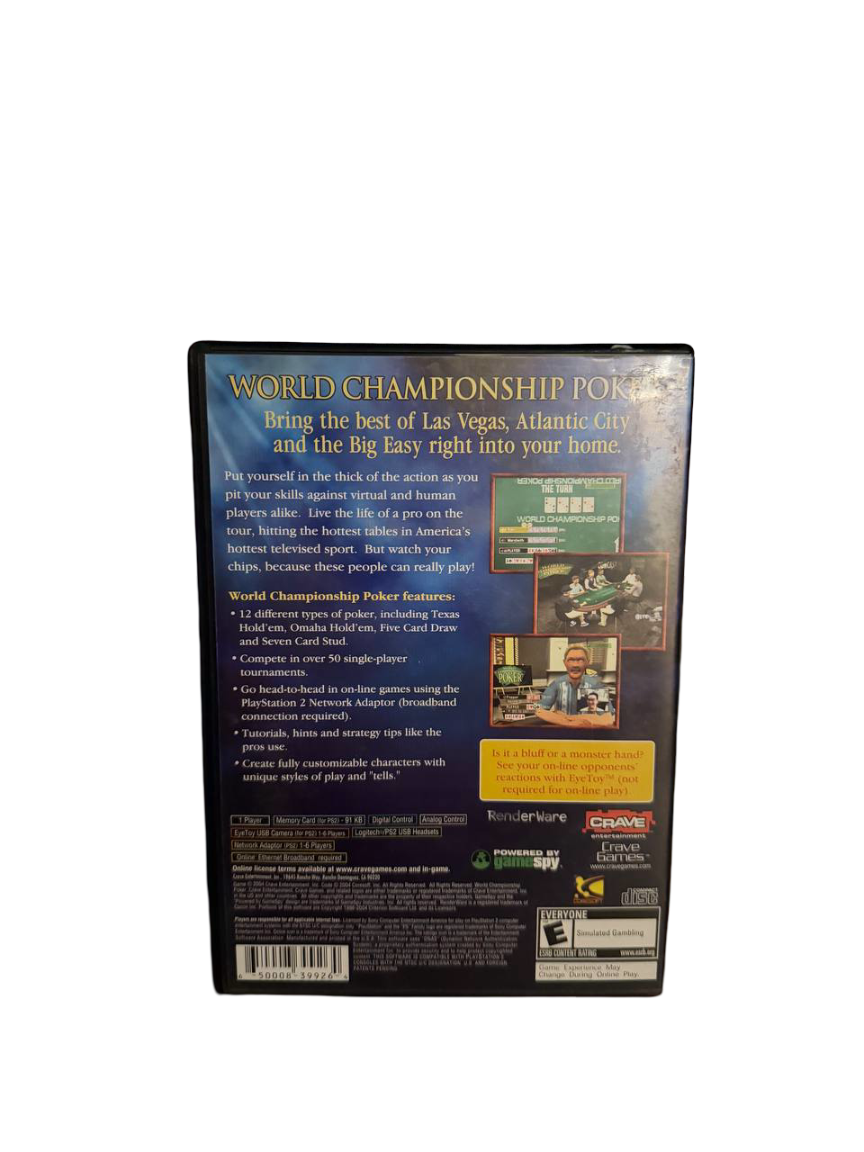 World Championship Poker PS2 - Back Cover