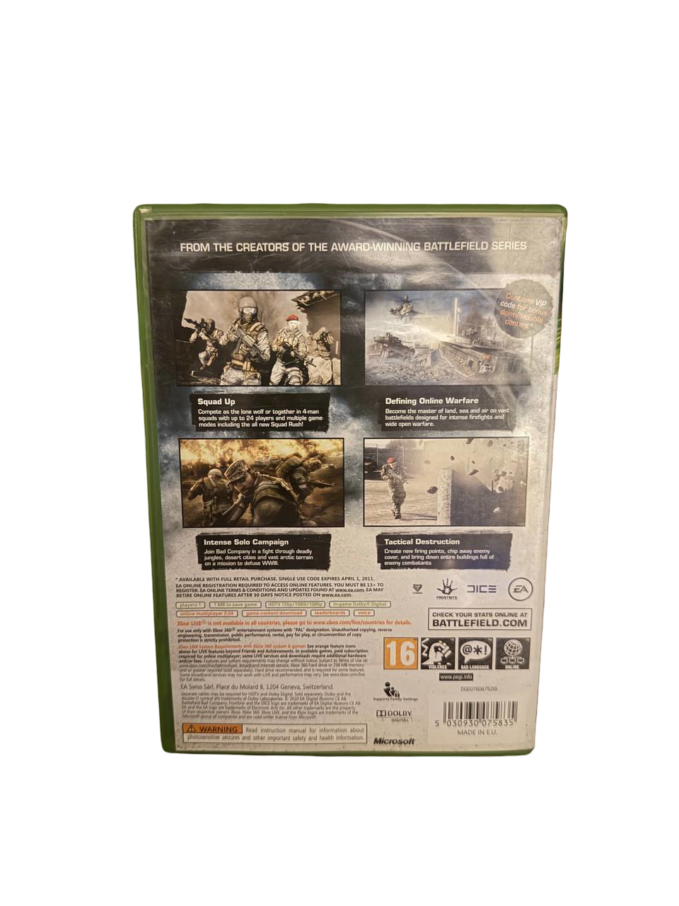 Battlefield Bad Company 2 Xbox 360 - Back Cover