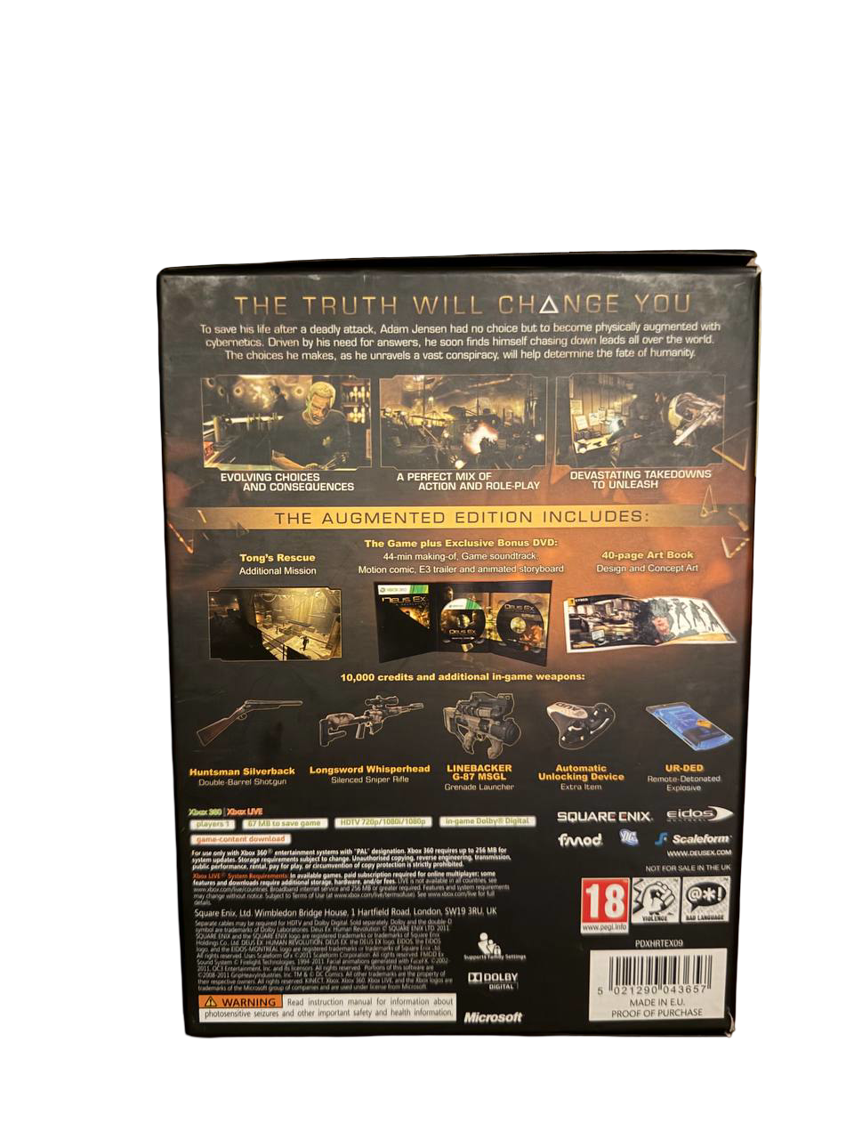 Deus Ex Human Revolution Augmented Edition Xbox 360 - Back Cover