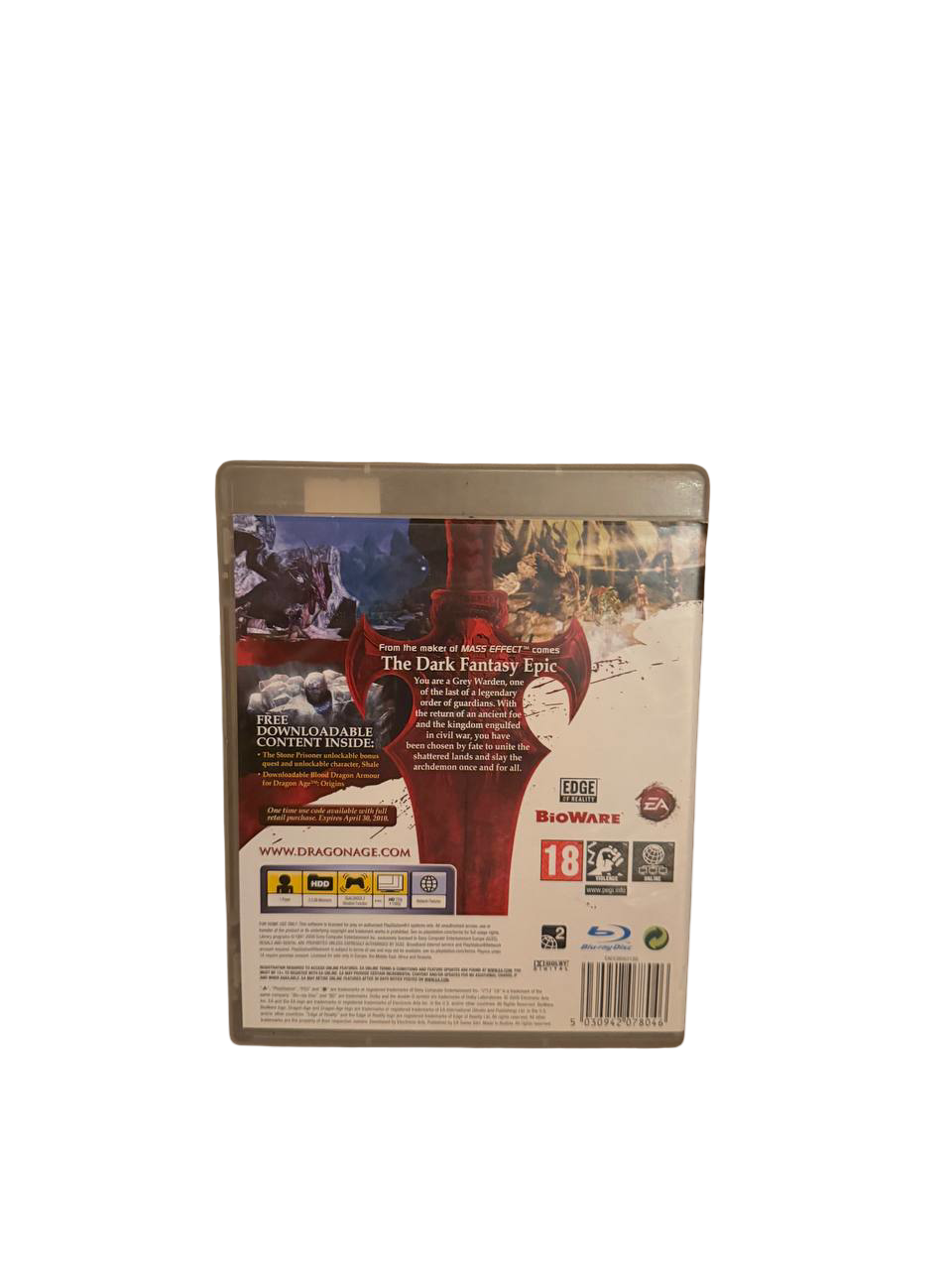 Dragon Age Origins PS3 - Back Cover