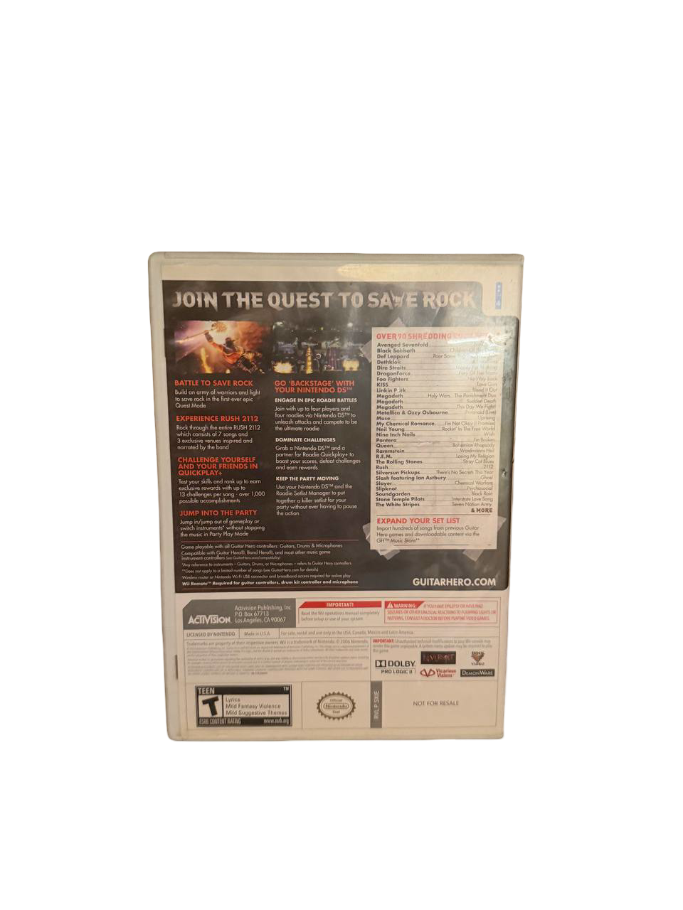 Guitar Hero Warriors of Rock Wii - Back Cover