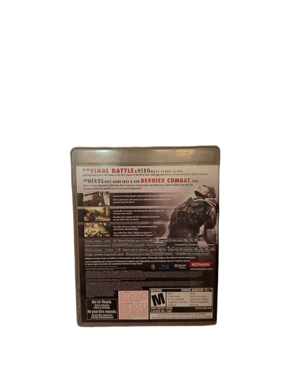 Metal Gear Solid 4 PS3 - Back Cover (Not For Resale)