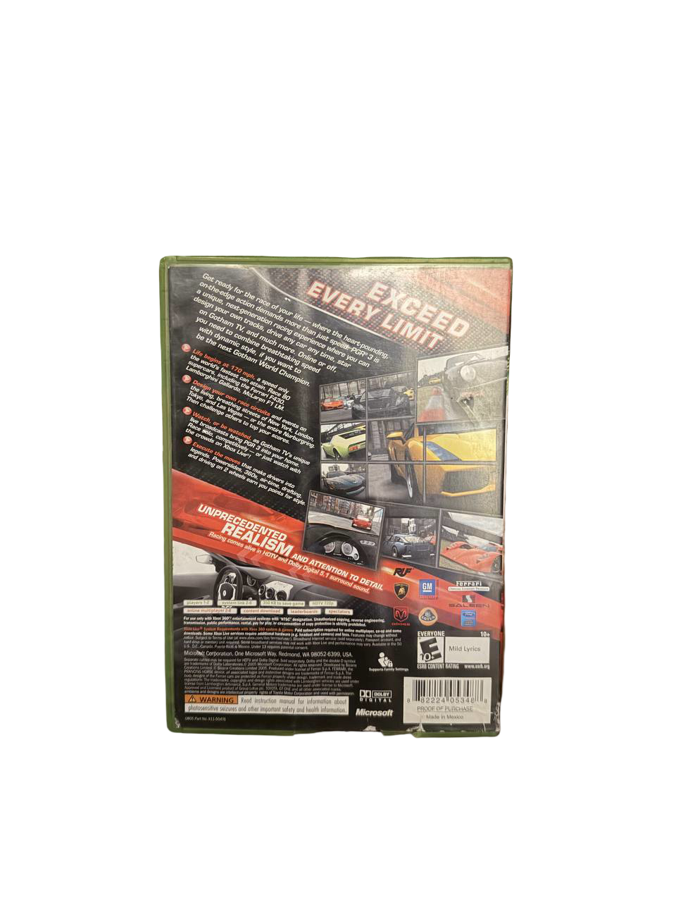 Project Gotham Racing 3 Xbox 360 - Back Cover