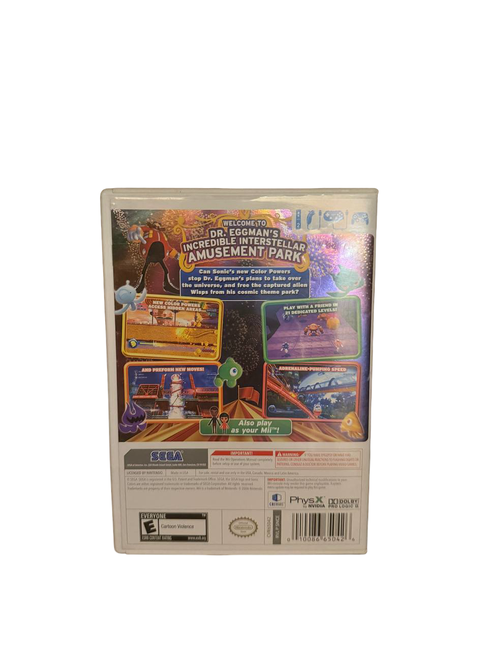 Sonic Colors Wii - Back Cover