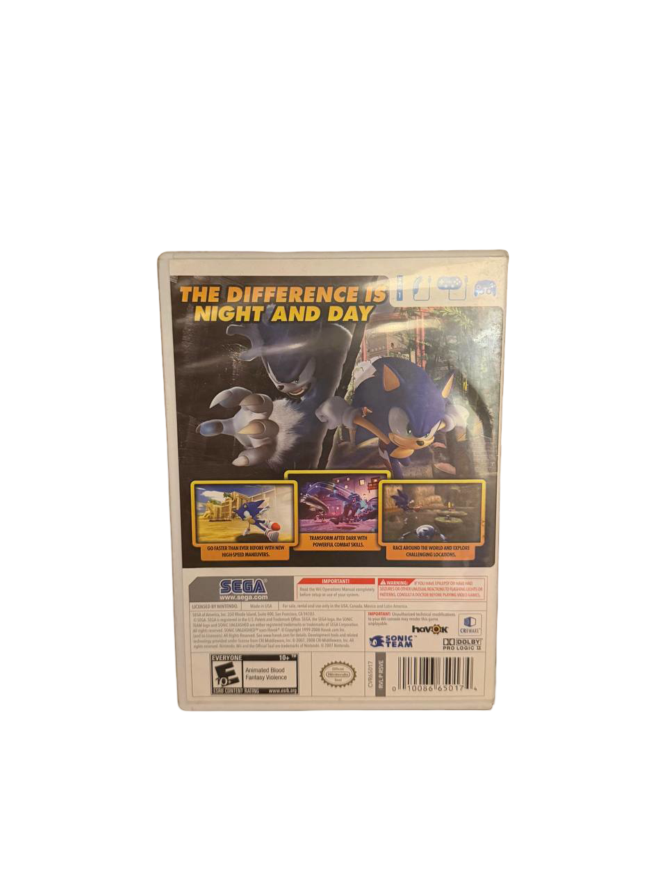 Sonic Unleashed Wii - Back Cover