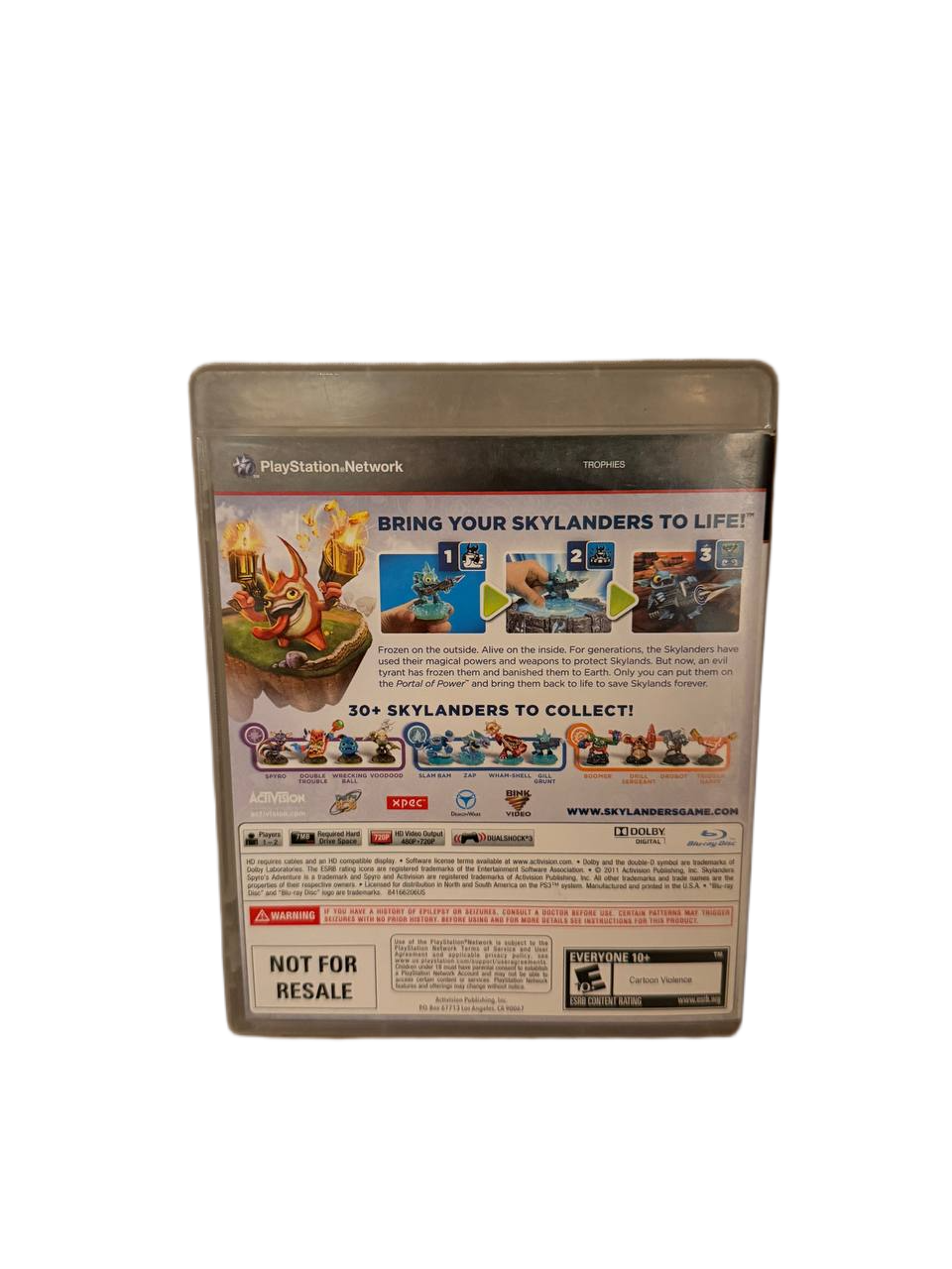 Skylanders Spyro's Adventure PS3 - Back Cover (Not For Resale)