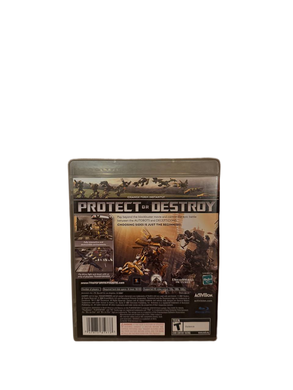 Transformers The Game PS3 NTSC-U - Back Cover